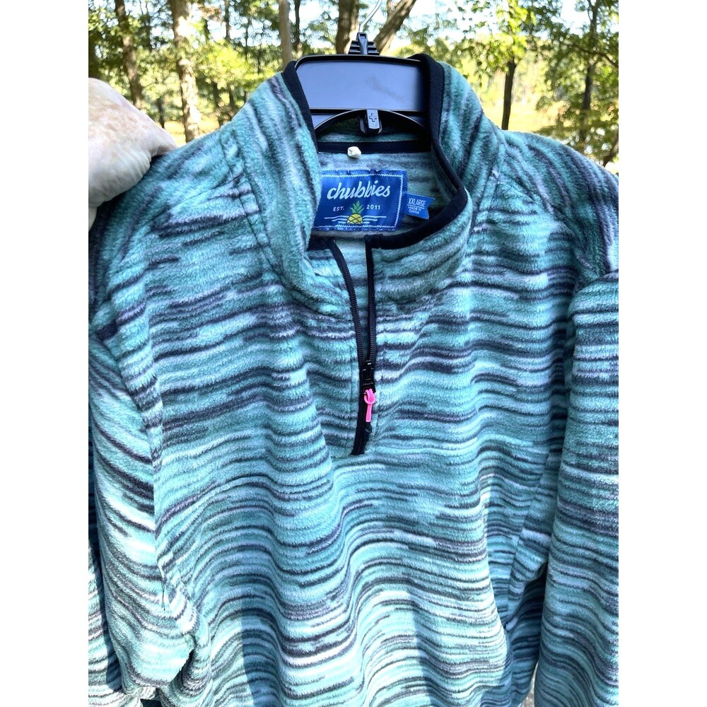 Chubbies 1/4 Zip Fleece Pullover Green Southwestern Abstract Mens XXL 48" Chest